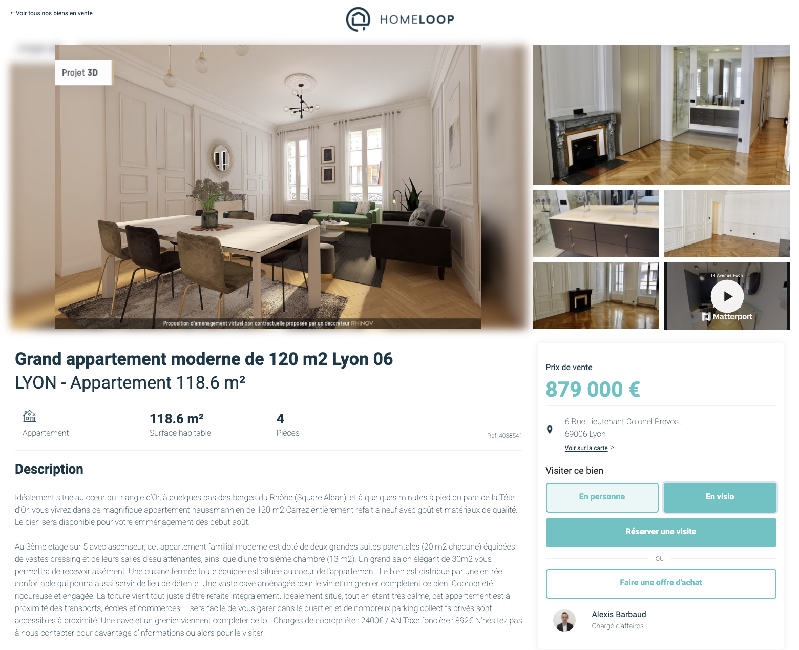 Page de détail revente Homeloop avec les différentes façons de visiter